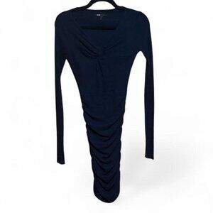 Maje ganela wool blend ruched bodycon dress long sleeve ribbed navy‎ blue size S